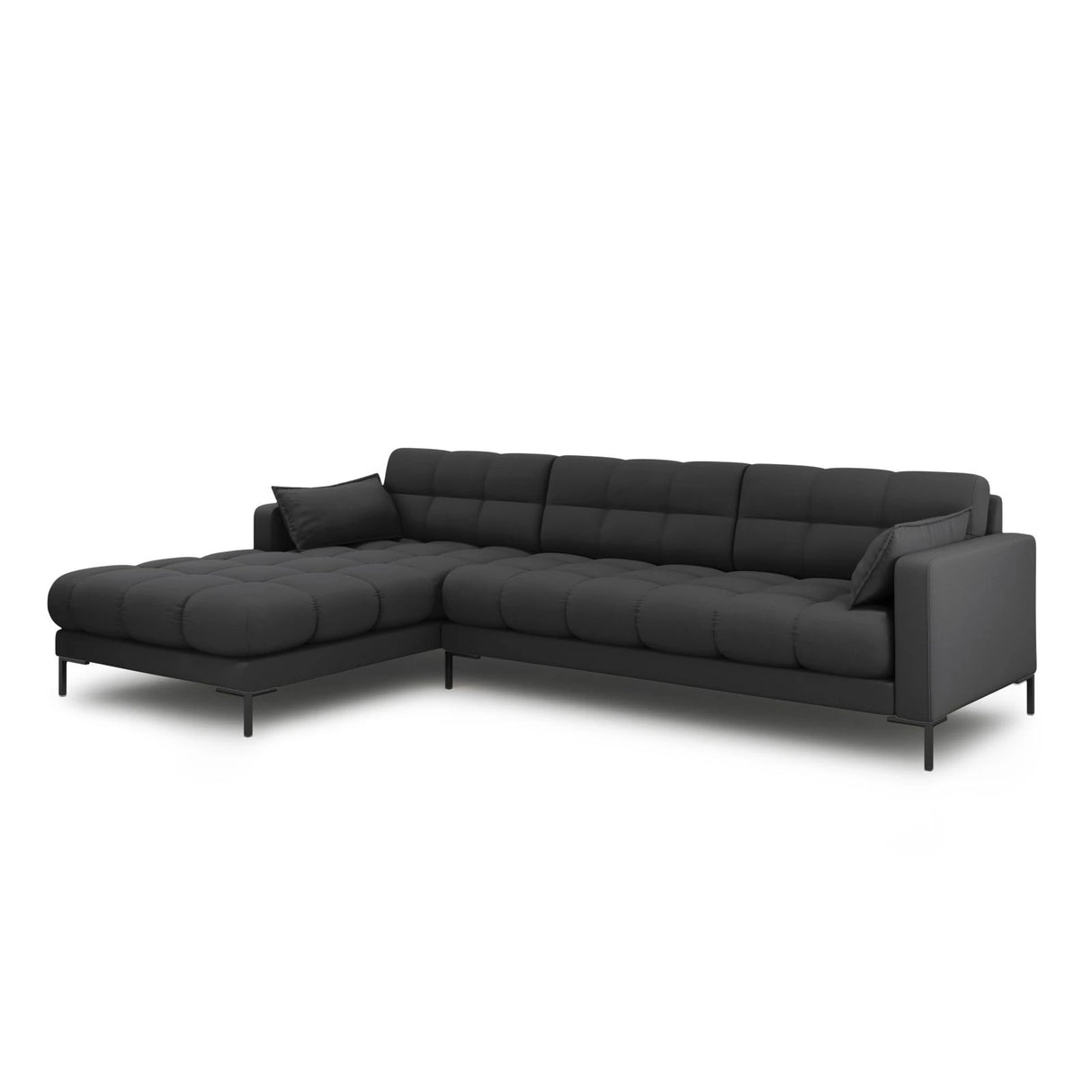 Mamaia 4-Sitzer Ecksofa, Linke Seite, Metallbeine Schwarz, mit Bezug aus Strukturierter Stoff (Nev97) in Dunkelgrau, 293x185 cm – Bild 3