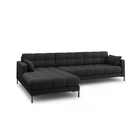 Mamaia 4-Sitzer Ecksofa, Linke Seite, Metallbeine Schwarz, mit Bezug aus Strukturierter Stoff (Nev97) in Dunkelgrau, 293x185 cm – Bild 4