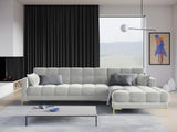 Mamaia 4-Sitzer Ecksofa, Rechte Seite, Beine Goldmetall, mit Bezug aus Samt (Blu03) in Silber, 293x185 cm – Bild 2