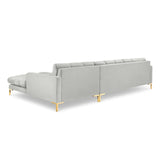Mamaia 4-Sitzer Ecksofa, Rechte Seite, Beine Goldmetall, mit Bezug aus Samt (Blu03) in Silber, 293x185 cm – Bild 5