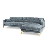 Mamaia 4-Sitzer Ecksofa, Rechte Seite, Beine Goldmetall, mit Bezug aus Samt (Blu06) in Hellblau, 293x185 cm – Bild 1