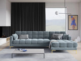 Mamaia 4-Sitzer Ecksofa, Rechte Seite, Beine Goldmetall, mit Bezug aus Samt (Blu06) in Hellblau, 293x185 cm – Bild 2