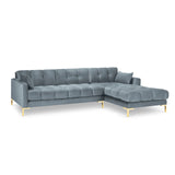 Mamaia 4-Sitzer Ecksofa, Rechte Seite, Beine Goldmetall, mit Bezug aus Samt (Blu06) in Hellblau, 293x185 cm – Bild 4