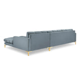 Mamaia 4-Sitzer Ecksofa, Rechte Seite, Beine Goldmetall, mit Bezug aus Samt (Blu06) in Hellblau, 293x185 cm – Bild 5