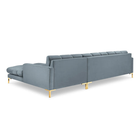 Mamaia 4-Sitzer Ecksofa, Rechte Seite, Beine Goldmetall, mit Bezug aus Samt (Blu06) in Hellblau, 293x185 cm – Bild 5