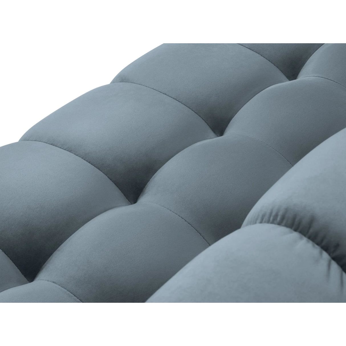 Mamaia 4-Sitzer Ecksofa, Rechte Seite, Beine Goldmetall, mit Bezug aus Samt (Blu06) in Hellblau, 293x185 cm – Bild 8