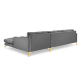Mamaia 4-Sitzer Ecksofa, Rechte Seite, Beine Goldmetall, mit Bezug aus Samt (Blu13) in Hellgrau, 293x185 cm – Bild 5