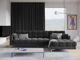 Mamaia 4-Sitzer Ecksofa, Rechte Seite, Beine Goldmetall, mit Bezug aus Samt (Blu18) in Dunkelgrau, 293x185 cm – Bild 2