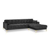 Mamaia 4-Sitzer Ecksofa, Rechte Seite, Beine Goldmetall, mit Bezug aus Samt (Blu18) in Dunkelgrau, 293x185 cm – Bild 4
