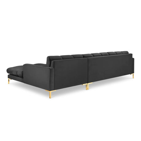 Mamaia 4-Sitzer Ecksofa, Rechte Seite, Beine Goldmetall, mit Bezug aus Samt (Blu18) in Dunkelgrau, 293x185 cm – Bild 5