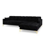 Mamaia 4-Sitzer Ecksofa, Rechte Seite, Beine Goldmetall, mit Bezug aus Samt (Blu19) in Schwarz, 293x185 cm – Bild 1