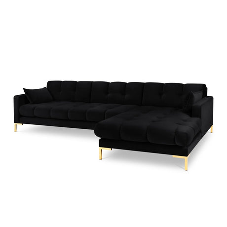Mamaia 4-Sitzer Ecksofa, Rechte Seite, Beine Goldmetall, mit Bezug aus Samt (Blu19) in Schwarz, 293x185 cm – Bild 1