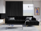 Mamaia 4-Sitzer Ecksofa, Rechte Seite, Beine Goldmetall, mit Bezug aus Samt (Blu19) in Schwarz, 293x185 cm – Bild 2