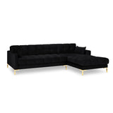 Mamaia 4-Sitzer Ecksofa, Rechte Seite, Beine Goldmetall, mit Bezug aus Samt (Blu19) in Schwarz, 293x185 cm – Bild 4
