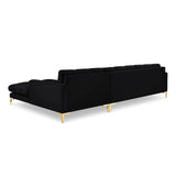 Mamaia 4-Sitzer Ecksofa, Rechte Seite, Beine Goldmetall, mit Bezug aus Samt (Blu19) in Schwarz, 293x185 cm – Bild 5