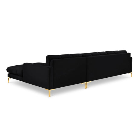 Mamaia 4-Sitzer Ecksofa, Rechte Seite, Beine Goldmetall, mit Bezug aus Samt (Blu19) in Schwarz, 293x185 cm – Bild 5