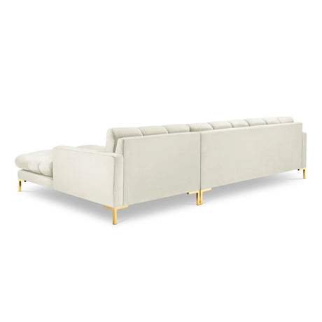 Mamaia 4-Sitzer Ecksofa, Rechte Seite, Beine Goldmetall, mit Bezug aus Samt (Blu22) in Leichtes Beige, 293x185 cm – Bild 5