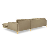 Mamaia 4-Sitzer Ecksofa, Rechte Seite, Beine Goldmetall, mit Bezug aus Samt (Blu28) in Beige, 293x185 cm – Bild 5