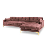 Mamaia 4-Sitzer Ecksofa, Rechte Seite, Beine Goldmetall, mit Bezug aus Samt (Blu52) in Rosa, 293x185 cm – Bild 1