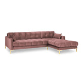 Mamaia 4-Sitzer Ecksofa, Rechte Seite, Beine Goldmetall, mit Bezug aus Samt (Blu52) in Rosa, 293x185 cm – Bild 4