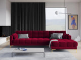 Mamaia 4-Sitzer Ecksofa, Rechte Seite, Beine Goldmetall, mit Bezug aus Samt (Blu59) in Rot, 293x185 cm – Bild 2