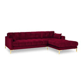 Mamaia 4-Sitzer Ecksofa, Rechte Seite, Beine Goldmetall, mit Bezug aus Samt (Blu59) in Rot, 293x185 cm – Bild 4
