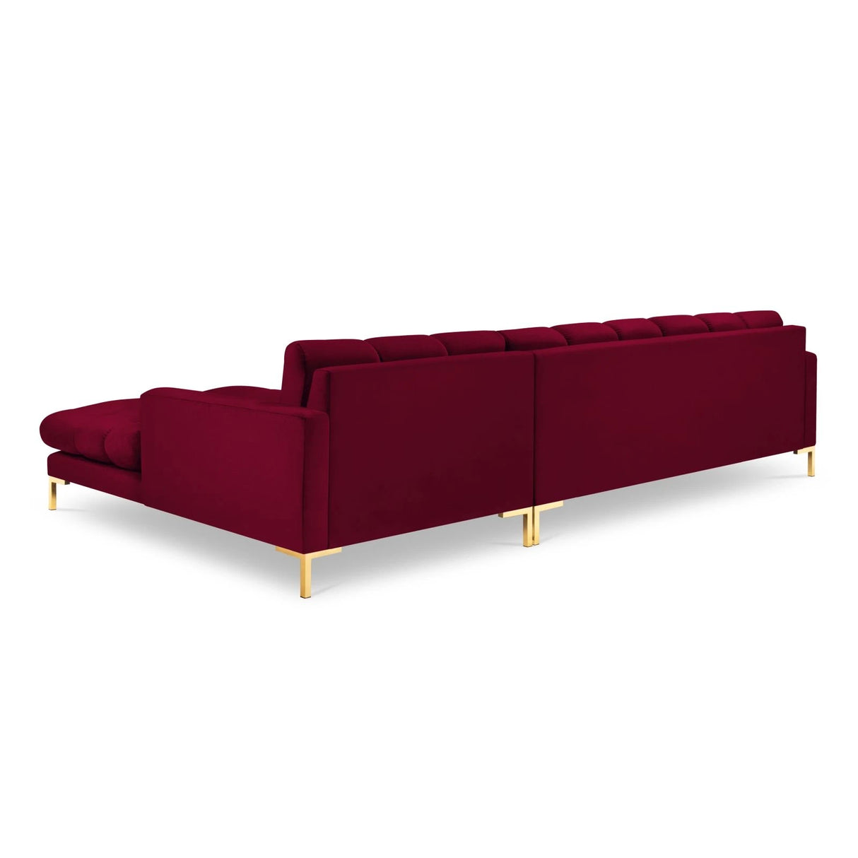 Mamaia 4-Sitzer Ecksofa, Rechte Seite, Beine Goldmetall, mit Bezug aus Samt (Blu59) in Rot, 293x185 cm – Bild 5