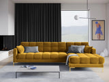 Mamaia 4-Sitzer Ecksofa, Rechte Seite, Beine Goldmetall, mit Bezug aus Samt (Blu68) in Gelb, 293x185 cm – Bild 2