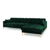 Mamaia 4-Sitzer Ecksofa, Rechte Seite, Beine Goldmetall, mit Bezug aus Samt (Blu78) in Flaschengrün, 293x185 cm – Bild 1