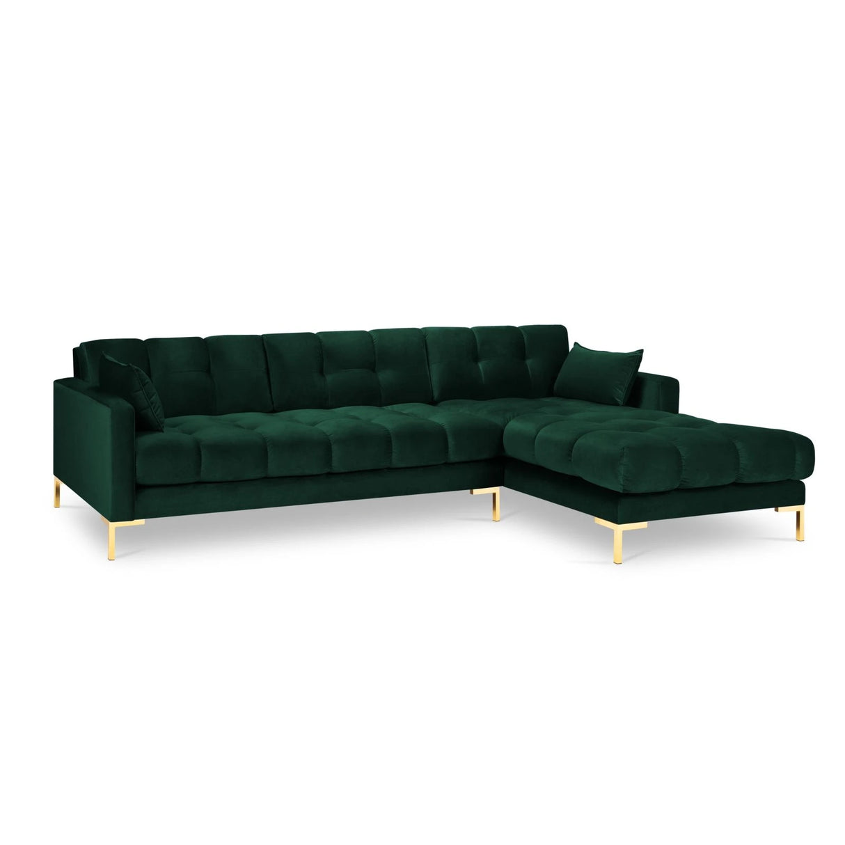 Mamaia 4-Sitzer Ecksofa, Rechte Seite, Beine Goldmetall, mit Bezug aus Samt (Blu78) in Flaschengrün, 293x185 cm – Bild 4