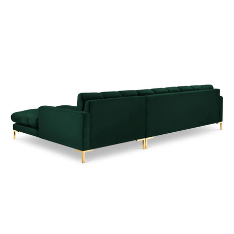Mamaia 4-Sitzer Ecksofa, Rechte Seite, Beine Goldmetall, mit Bezug aus Samt (Blu78) in Flaschengrün, 293x185 cm – Bild 5