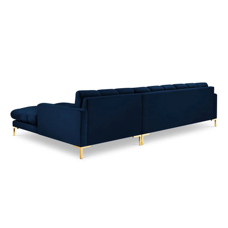 Mamaia 4-Sitzer Ecksofa, Rechte Seite, Beine Goldmetall, mit Bezug aus Samt (Blu86) in Königsblau, 293x185 cm – Bild 5