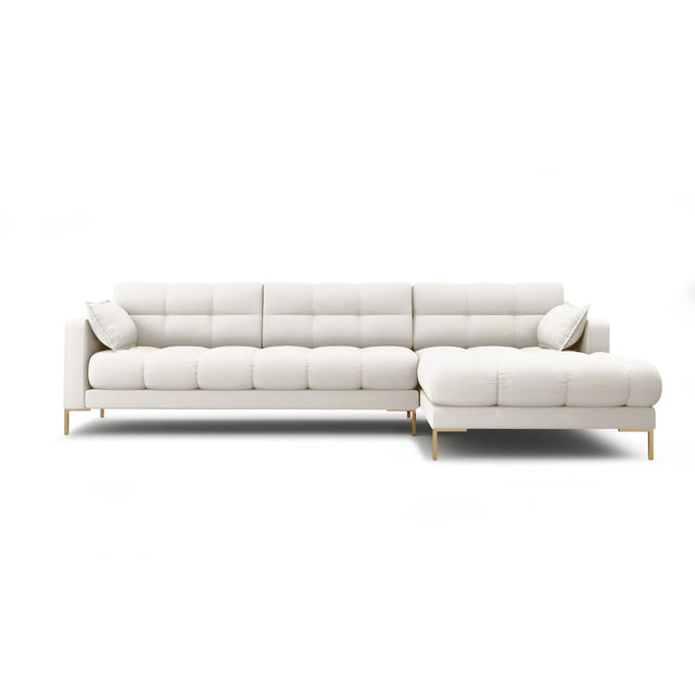 Mamaia 4-Sitzer Ecksofa, Rechte Seite, Beine Goldmetall, mit Bezug aus Samt oder Strukturstoff, 293x185 cm – Bild 1