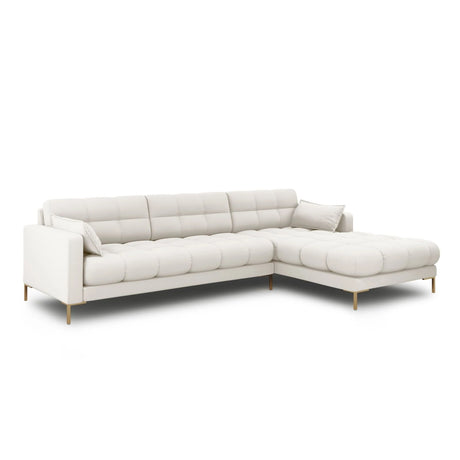 Mamaia 4-Sitzer Ecksofa, Rechte Seite, Beine Goldmetall, mit Bezug aus Samt oder Strukturstoff, 293x185 cm – Bild 3