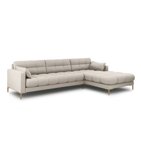 Mamaia 4-Sitzer Ecksofa, Rechte Seite, Beine Goldmetall, mit Bezug aus Strukturierter Stoff (Nev04) in Beige, 293x185 cm – Bild 3