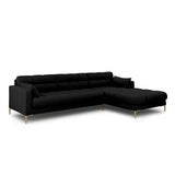 Mamaia 4-Sitzer Ecksofa, Rechte Seite, Beine Goldmetall, mit Bezug aus Strukturierter Stoff (Nev100) in Schwarz, 293x185 cm – Bild 3