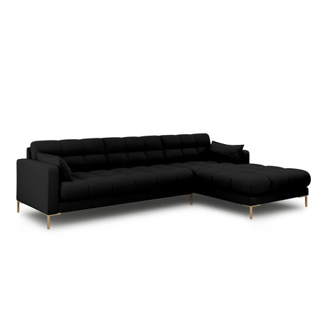 Mamaia 4-Sitzer Ecksofa, Rechte Seite, Beine Goldmetall, mit Bezug aus Strukturierter Stoff (Nev100) in Schwarz, 293x185 cm – Bild 3