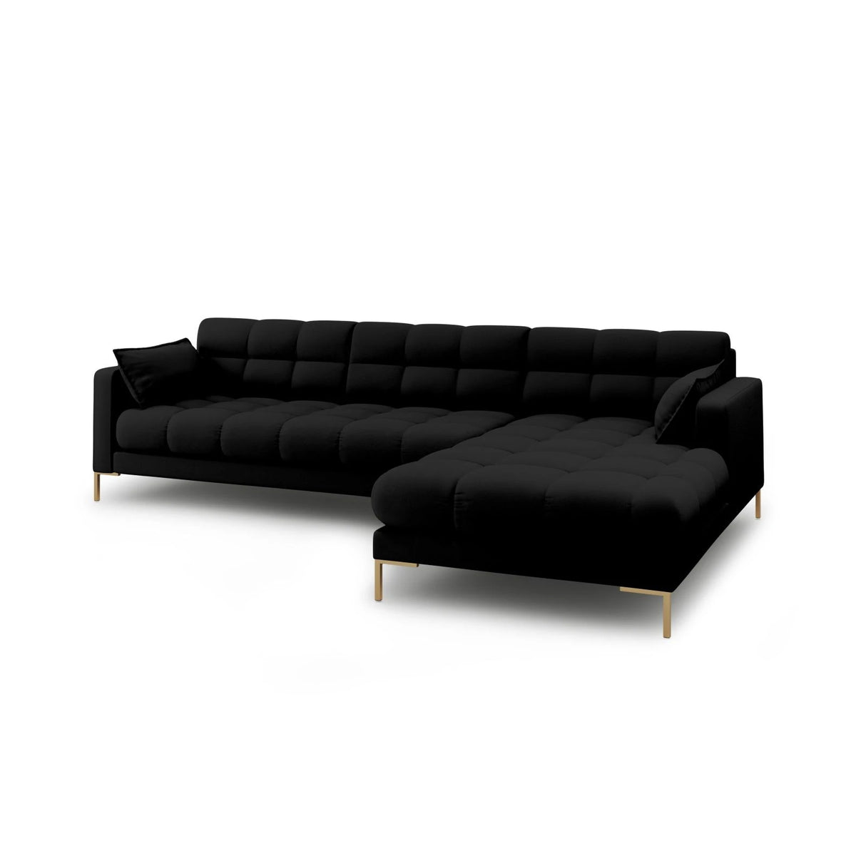 Mamaia 4-Sitzer Ecksofa, Rechte Seite, Beine Goldmetall, mit Bezug aus Strukturierter Stoff (Nev100) in Schwarz, 293x185 cm – Bild 4
