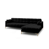 Mamaia 4-Sitzer Ecksofa, Rechte Seite, Beine Goldmetall, mit Bezug aus Strukturierter Stoff (Nev100) in Schwarz, 293x185 cm – Bild 4