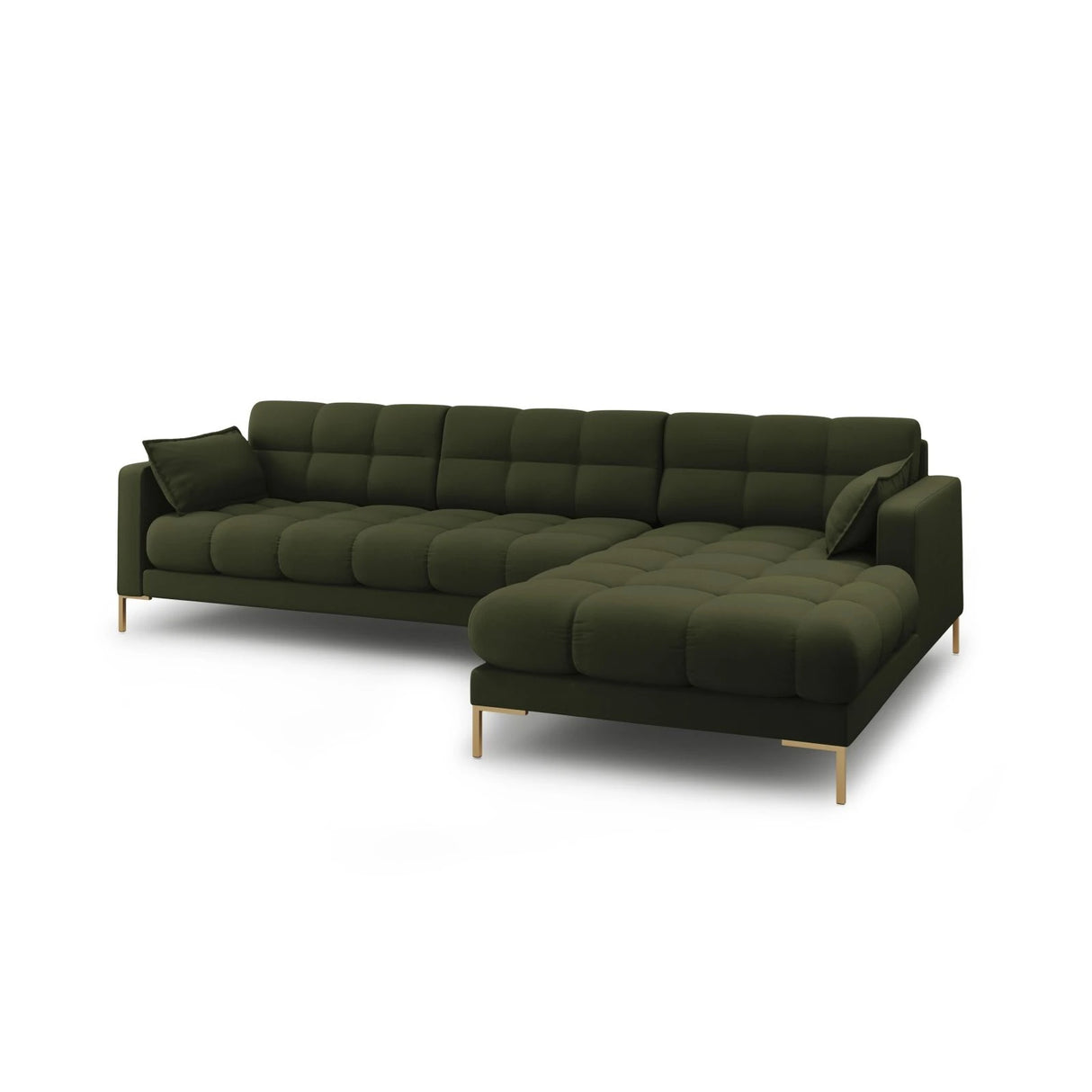 Mamaia 4-Sitzer Ecksofa, Rechte Seite, Beine Goldmetall, mit Bezug aus Strukturierter Stoff (Nev39) in Grün, 293x185 cm – Bild 4