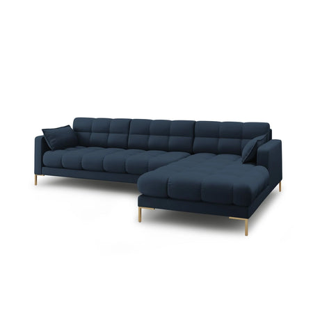 Mamaia 4-Sitzer Ecksofa, Rechte Seite, Beine Goldmetall, mit Bezug aus Strukturierter Stoff (Nev77) in Blau, 293x185 cm – Bild 4