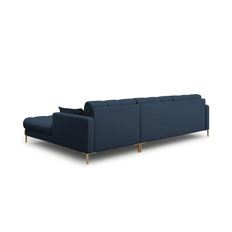 Mamaia 4-Sitzer Ecksofa, Rechte Seite, Beine Goldmetall, mit Bezug aus Strukturierter Stoff (Nev77) in Blau, 293x185 cm – Bild 5