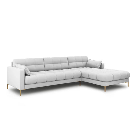 Mamaia 4-Sitzer Ecksofa, Rechte Seite, Beine Goldmetall, mit Bezug aus Strukturierter Stoff (Nev80) in Hellgrau, 293x185 cm – Bild 3