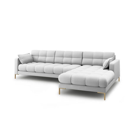 Mamaia 4-Sitzer Ecksofa, Rechte Seite, Beine Goldmetall, mit Bezug aus Strukturierter Stoff (Nev80) in Hellgrau, 293x185 cm – Bild 4