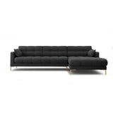 Mamaia 4-Sitzer Ecksofa, Rechte Seite, Beine Goldmetall, mit Bezug aus Strukturierter Stoff (Nev97) in Dunkelgrau, 293x185 cm – Bild 1