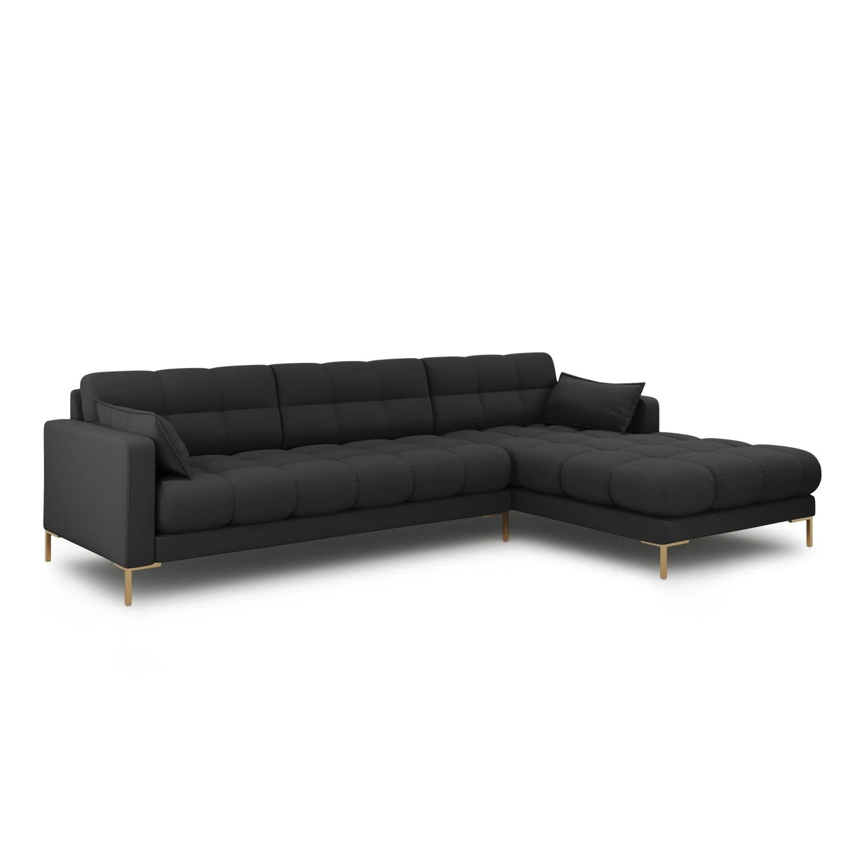 Mamaia 4-Sitzer Ecksofa, Rechte Seite, Beine Goldmetall, mit Bezug aus Strukturierter Stoff (Nev97) in Dunkelgrau, 293x185 cm – Bild 3