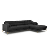 Mamaia 4-Sitzer Ecksofa, Rechte Seite, Beine Goldmetall, mit Bezug aus Strukturierter Stoff (Nev97) in Dunkelgrau, 293x185 cm – Bild 3