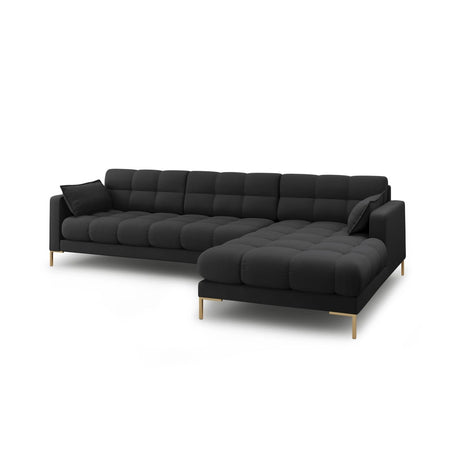 Mamaia 4-Sitzer Ecksofa, Rechte Seite, Beine Goldmetall, mit Bezug aus Strukturierter Stoff (Nev97) in Dunkelgrau, 293x185 cm – Bild 4