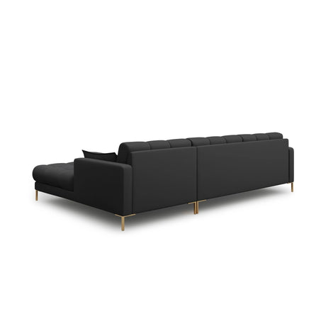 Mamaia 4-Sitzer Ecksofa, Rechte Seite, Beine Goldmetall, mit Bezug aus Strukturierter Stoff (Nev97) in Dunkelgrau, 293x185 cm – Bild 5