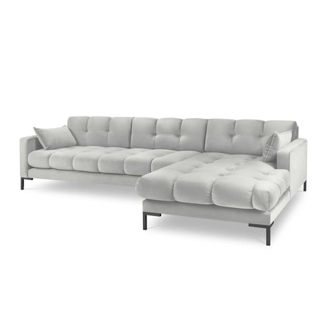 Mamaia 4-Sitzer Ecksofa, Rechte Seite, Metallbeine Schwarz, mit Bezug aus Samt (Blu03) in Silber, 293x185 cm – Bild 1